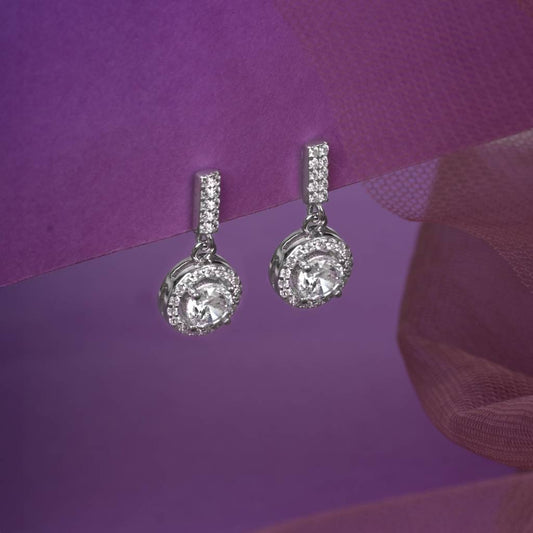 Sterling Silver Halo Drop Earrings with Cubic Zirconia