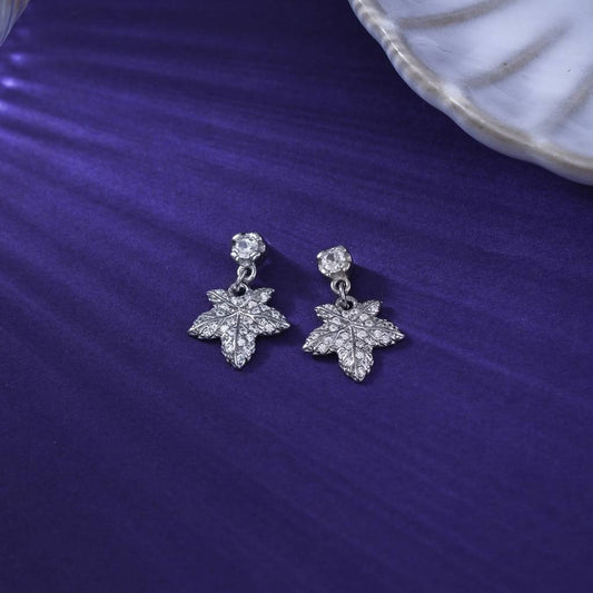 Sparkling Leaf Drop 925 Silver Earrings