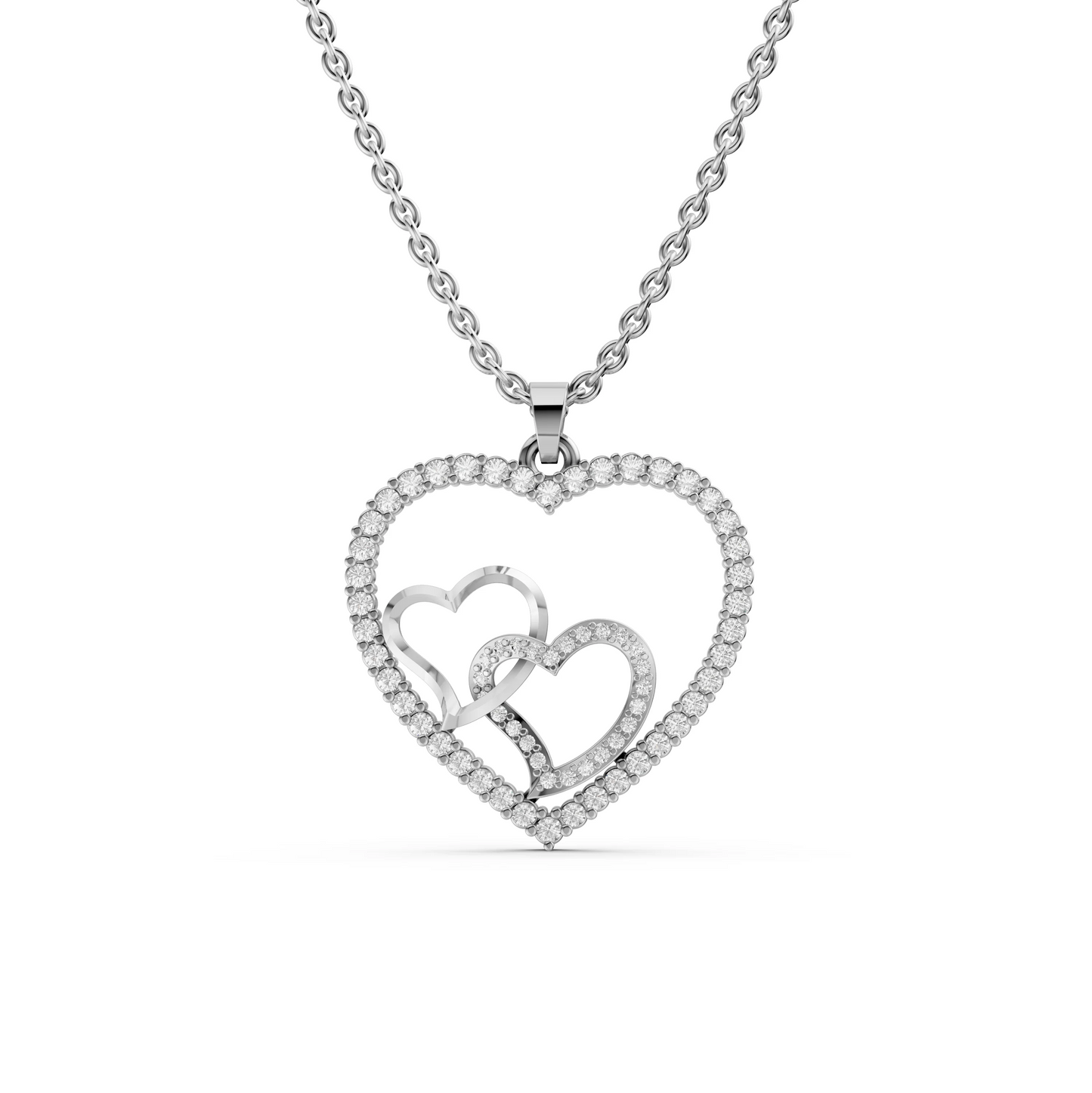 "Love's Embrace" Diamond Heart 925 Silver Pendant Set