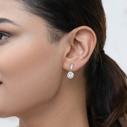 Sterling Silver Halo Drop Earrings with Cubic Zirconia