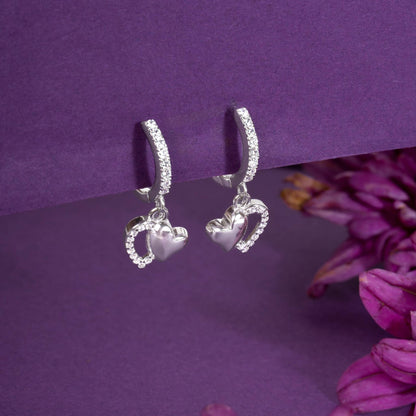 Silver Intertwined Heart Dangle Hoop 925 Silver Earrings | Romantic Gift