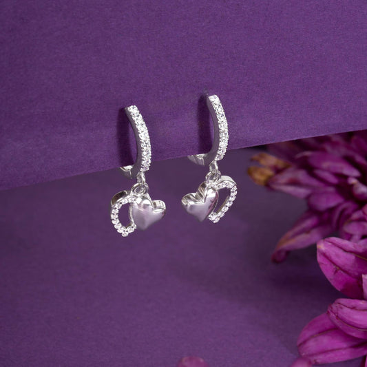 Silver Intertwined Heart Dangle Hoop 925 Silver Earrings | Romantic Gift