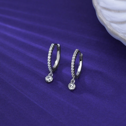 Brilliant CZ Drop Hoop Earrings - Sterling 925 Silver