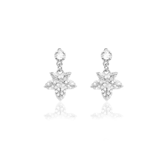 Sparkling Leaf Drop 925 Silver Earrings