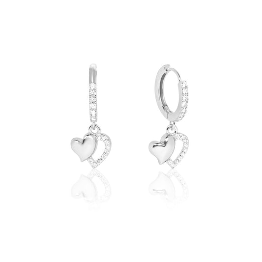 Silver Intertwined Heart Dangle Hoop 925 Silver Earrings | Romantic Gift