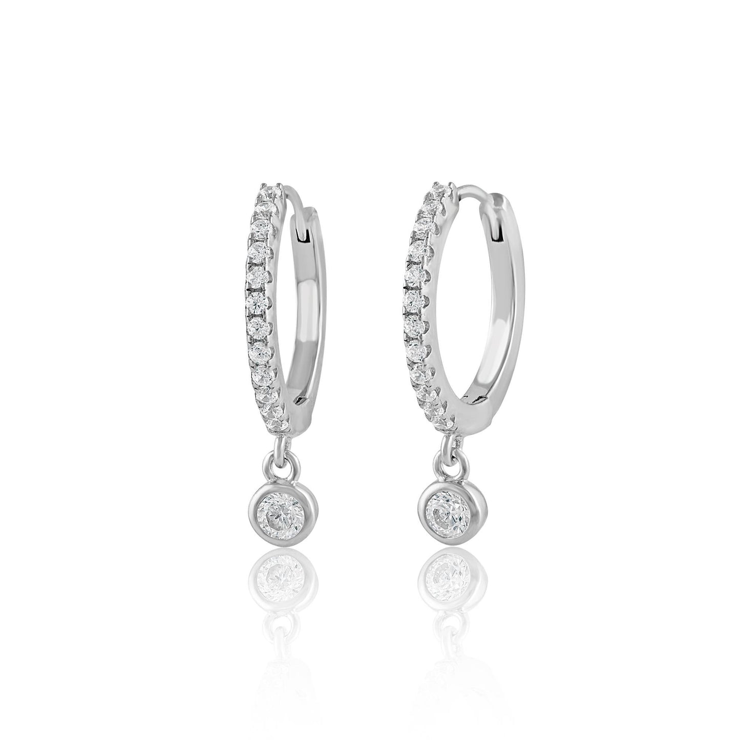 Brilliant CZ Drop Hoop Earrings - Sterling 925 Silver