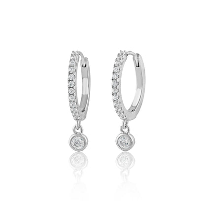 Brilliant CZ Drop Hoop Earrings - Sterling 925 Silver