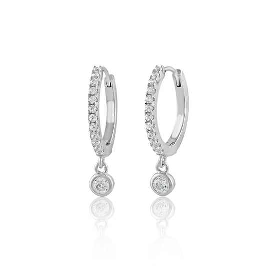 Brilliant CZ Drop Hoop Earrings - Sterling 925 Silver