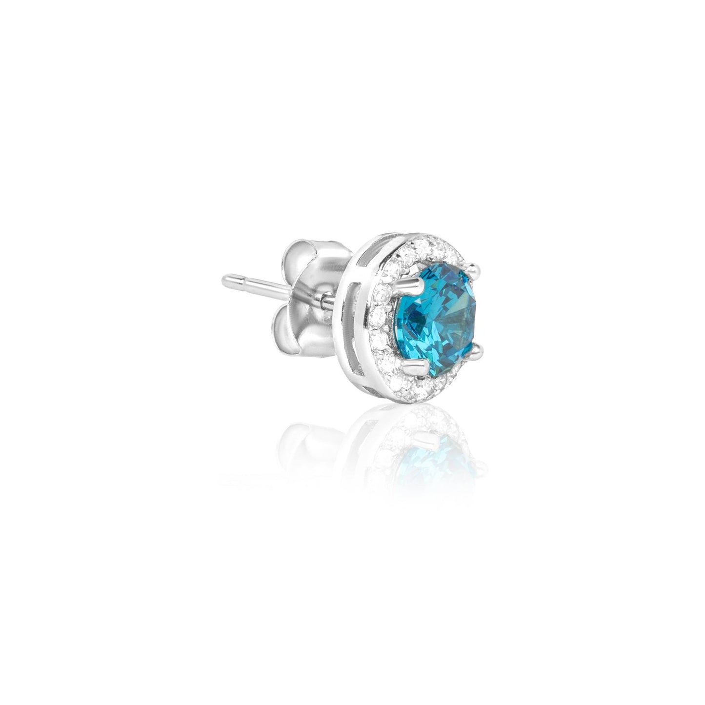 Sterling Silver FinishAqua Blue Halo Stud 925 Silver Earrings