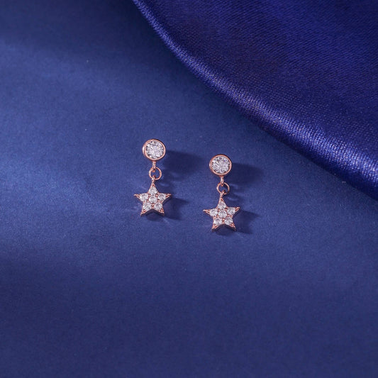 Everyday Sparkle Rose Gold Plated Star Dangle Stud 925 Silver Earrings