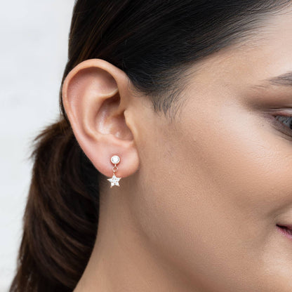 Everyday Sparkle Rose Gold Plated Star Dangle Stud 925 Silver Earrings