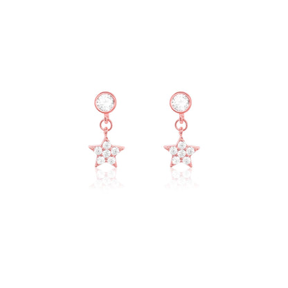 Everyday Sparkle Rose Gold Plated Star Dangle Stud 925 Silver Earrings