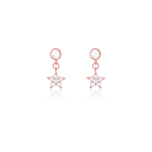Everyday Sparkle Rose Gold Plated Star Dangle Stud 925 Silver Earrings