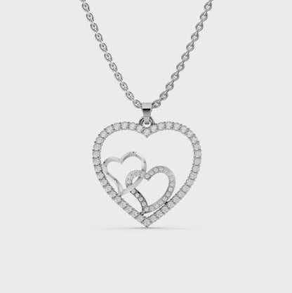 "Love's Embrace" Diamond Heart 925 Silver Pendant Set