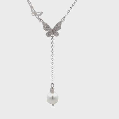 Butterfly Pearl Pure 925 Silver Necklace