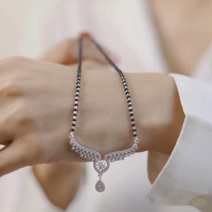 Elegant Diamond-Simulated Mangalsutra with Black Beads